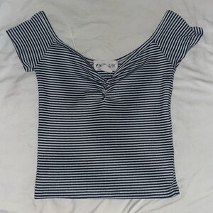 navy and white crop top